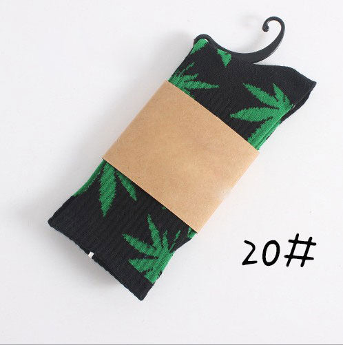 Leaf Print Novelty Crew Socks