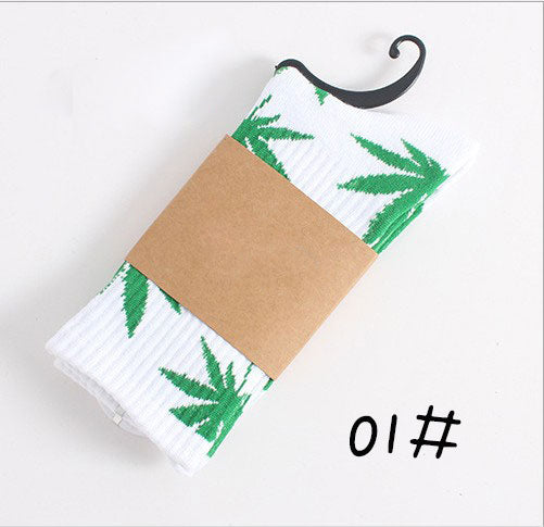 Leaf Print Novelty Crew Socks